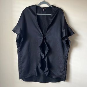 Victoria's Secret Vintage Black Satin Short Sleeve Robe